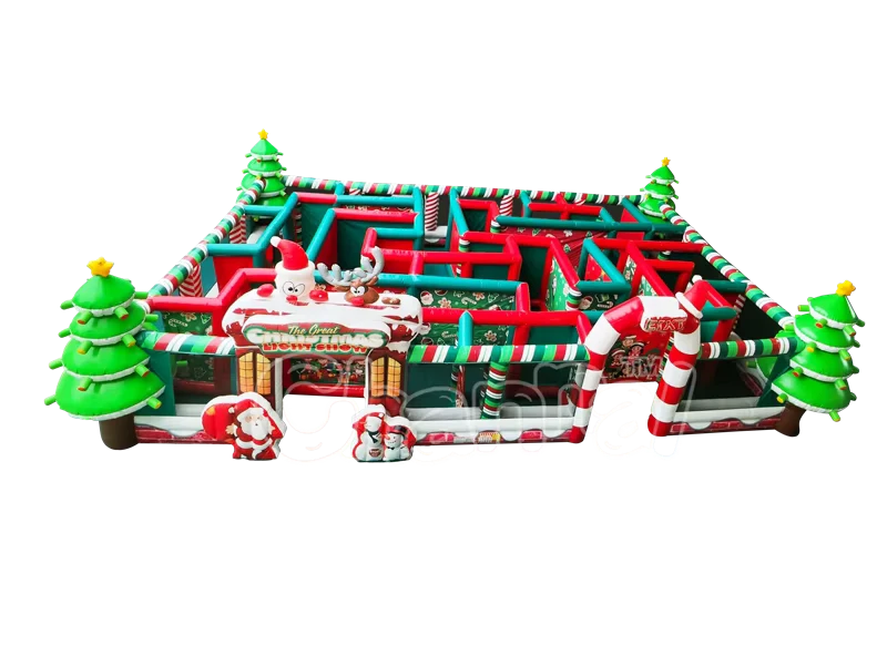 Château Gonflable Combo Maze Parcours d'Obstacles Gonflable de Noël