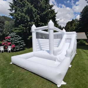Yuedong 19,6ft Rumah Lompat Udara Putih - Istana Bouncy Pernikahan, Kombinasi Seluncuran Inflatable