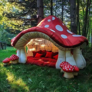 Zhenmei Kids’ Party Bounce House Mushroom Tent Shaped Inflatable Bouncy Castle 300D Oxford Cloth Easy Setup for Advertising