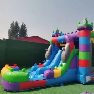 Zigzag Shaped Double Slide Inflatable Castle Is Equipped with a Swimming Pool