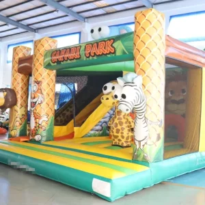 Zoo Theme Bounce House Hupfburg Bouncer Slide Combo Kids’ Jumping Castle for Amusement Park Parties Kids’ Inflatable Castle