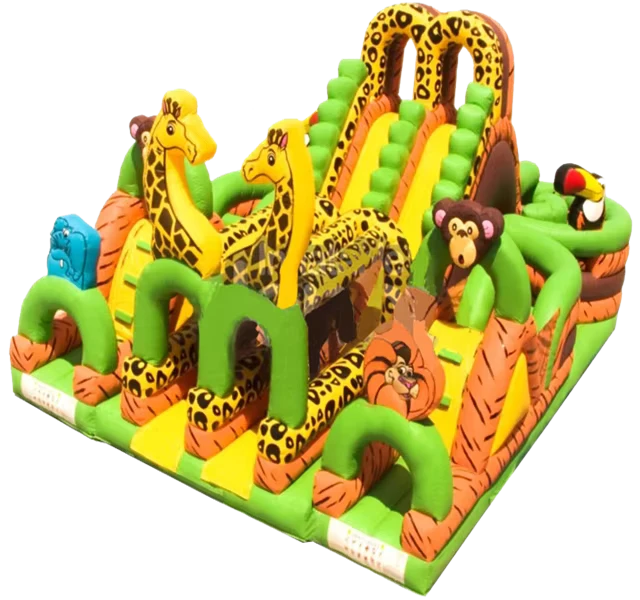 Kursus Bouncer Inflatable Giraffe Bertema Kebun Binatang dengan Seluncuran Inflatable Fun City