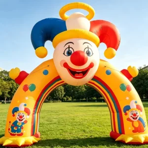 arcata di benvenuto gonfiabile a tema clown colorato per ingresso di festa di carnevale