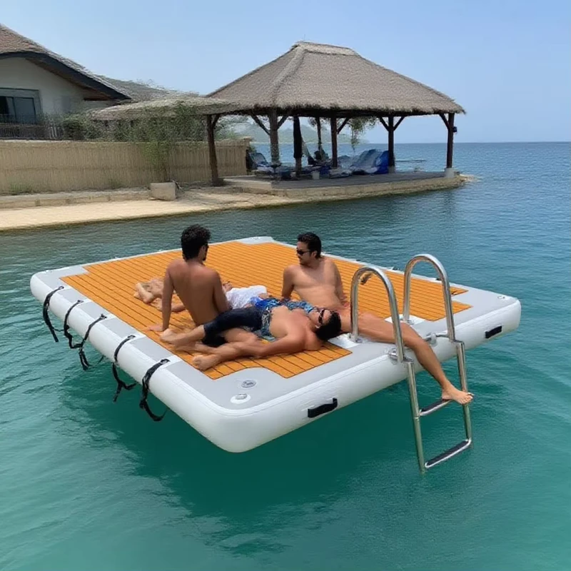 Đảo bơm hơi in gỗ tùy chỉnh, bến tàu bơm hơi, bến thuyền bơm hơi