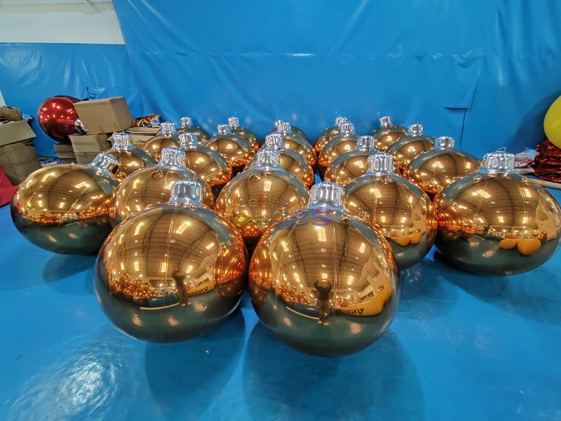 outdoor decoration PVC christmas inflatable mirror balls giant reflective gold inflated xmas bauble for commercial holiday decor